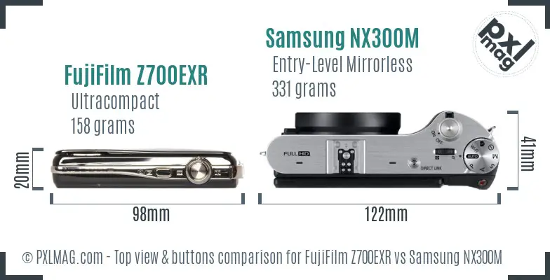 FujiFilm Z700EXR vs Samsung NX300M top view buttons comparison