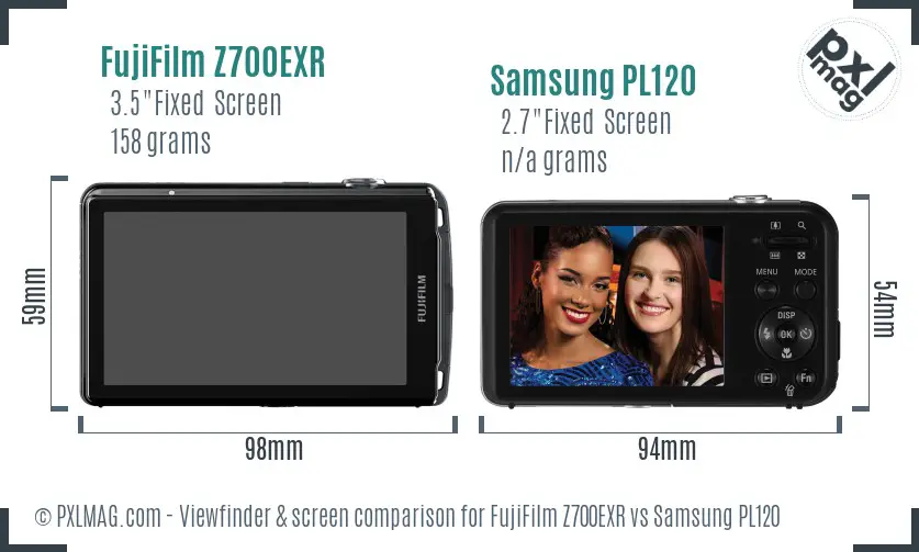 FujiFilm Z700EXR vs Samsung PL120 Screen and Viewfinder comparison