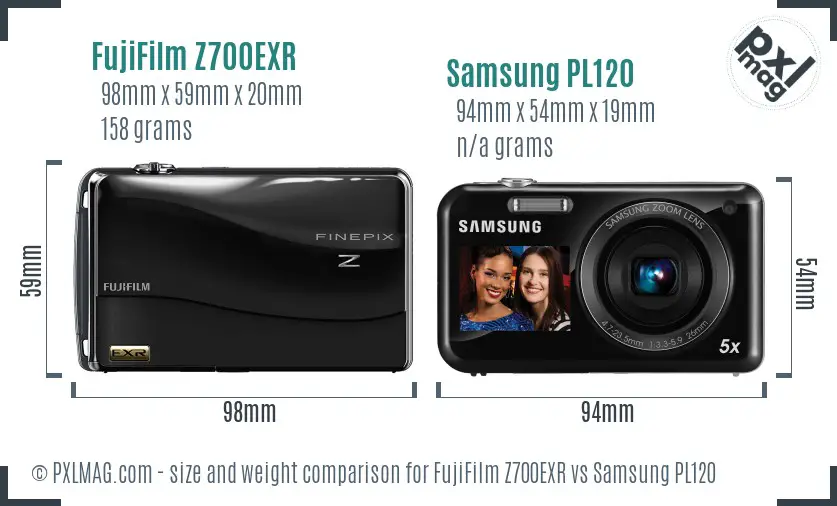 FujiFilm Z700EXR vs Samsung PL120 size comparison
