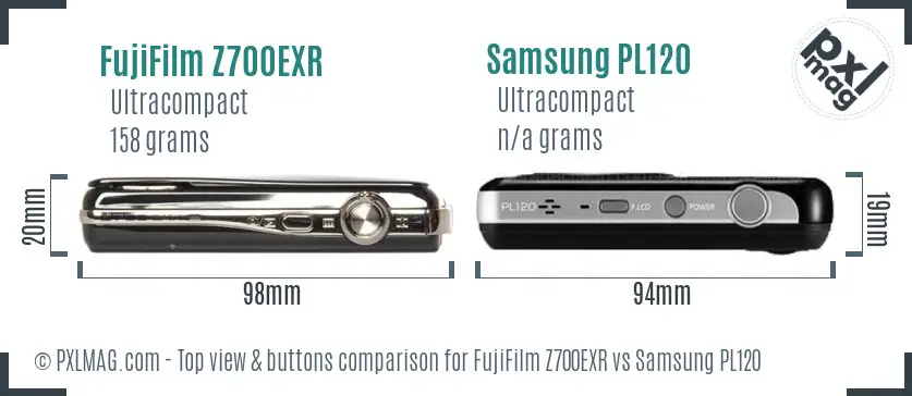 FujiFilm Z700EXR vs Samsung PL120 top view buttons comparison