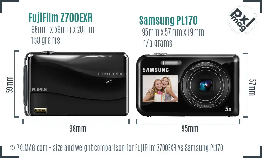 FujiFilm Z700EXR vs Samsung PL170 size comparison