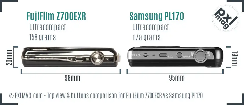 FujiFilm Z700EXR vs Samsung PL170 top view buttons comparison