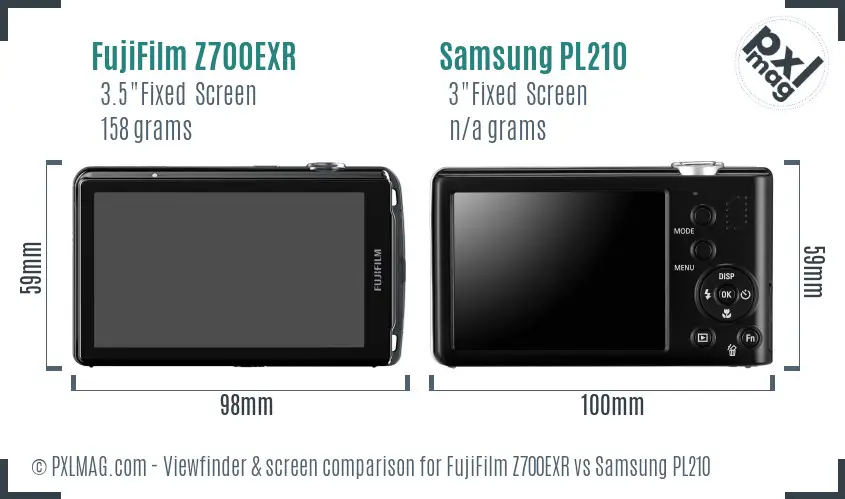 FujiFilm Z700EXR vs Samsung PL210 Screen and Viewfinder comparison