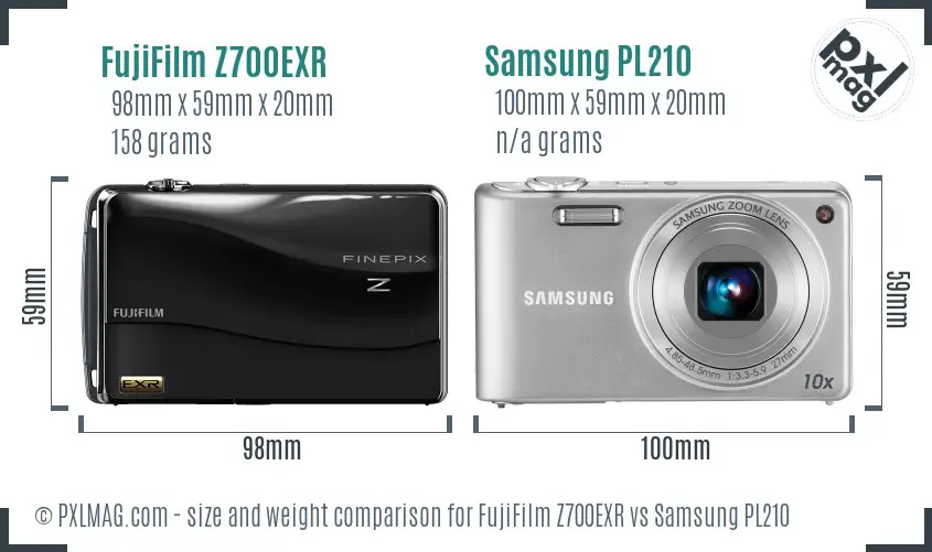 FujiFilm Z700EXR vs Samsung PL210 size comparison