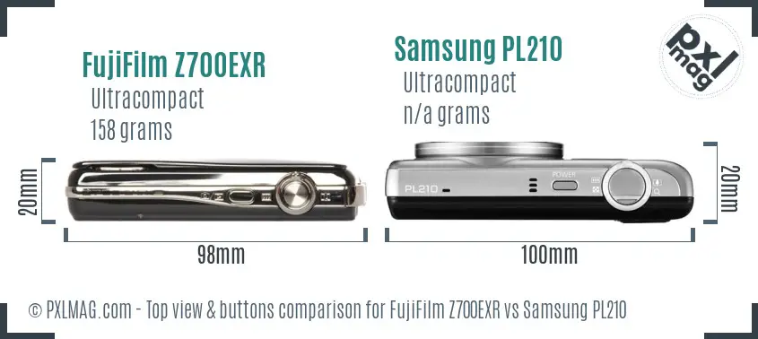 FujiFilm Z700EXR vs Samsung PL210 top view buttons comparison