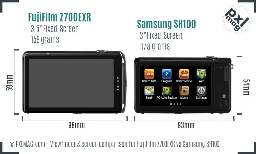FujiFilm Z700EXR vs Samsung SH100 Screen and Viewfinder comparison