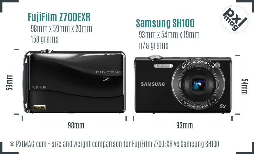 FujiFilm Z700EXR vs Samsung SH100 size comparison
