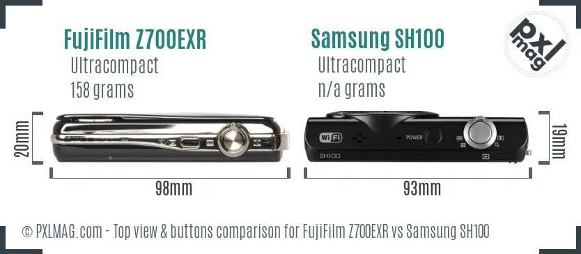 FujiFilm Z700EXR vs Samsung SH100 top view buttons comparison