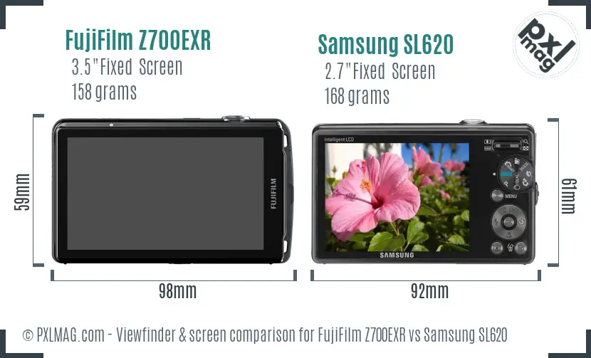 FujiFilm Z700EXR vs Samsung SL620 Screen and Viewfinder comparison