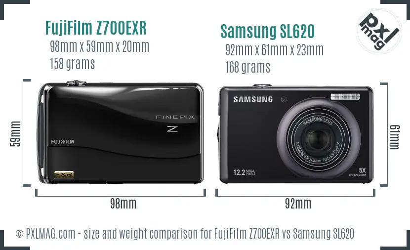 FujiFilm Z700EXR vs Samsung SL620 size comparison
