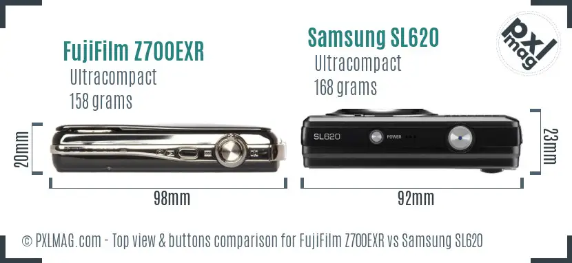FujiFilm Z700EXR vs Samsung SL620 top view buttons comparison