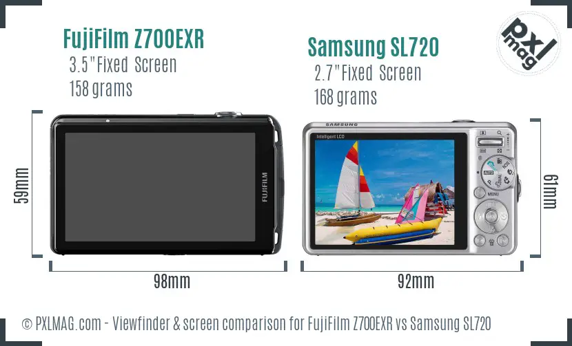 FujiFilm Z700EXR vs Samsung SL720 Screen and Viewfinder comparison