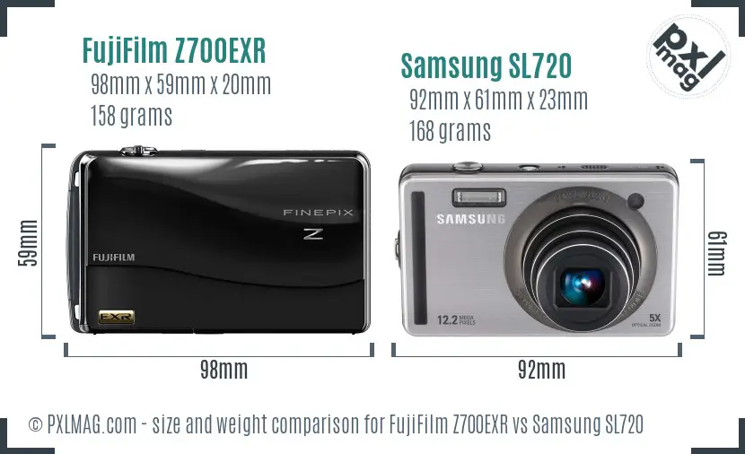 FujiFilm Z700EXR vs Samsung SL720 size comparison