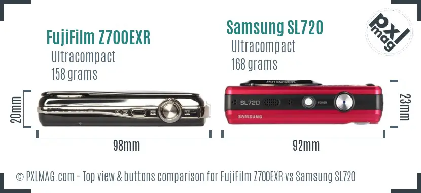 FujiFilm Z700EXR vs Samsung SL720 top view buttons comparison