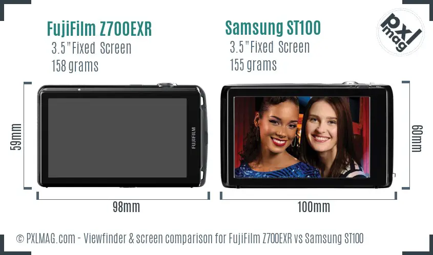 FujiFilm Z700EXR vs Samsung ST100 Screen and Viewfinder comparison