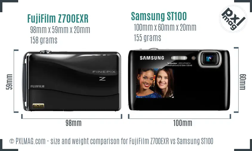 FujiFilm Z700EXR vs Samsung ST100 size comparison