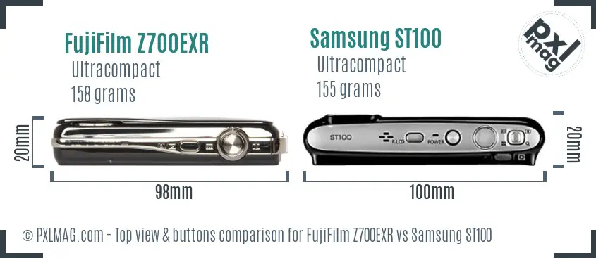 FujiFilm Z700EXR vs Samsung ST100 top view buttons comparison