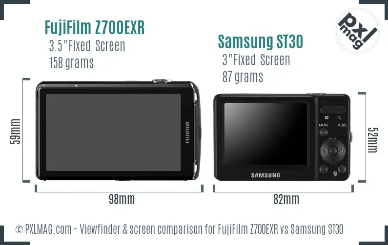 FujiFilm Z700EXR vs Samsung ST30 Screen and Viewfinder comparison