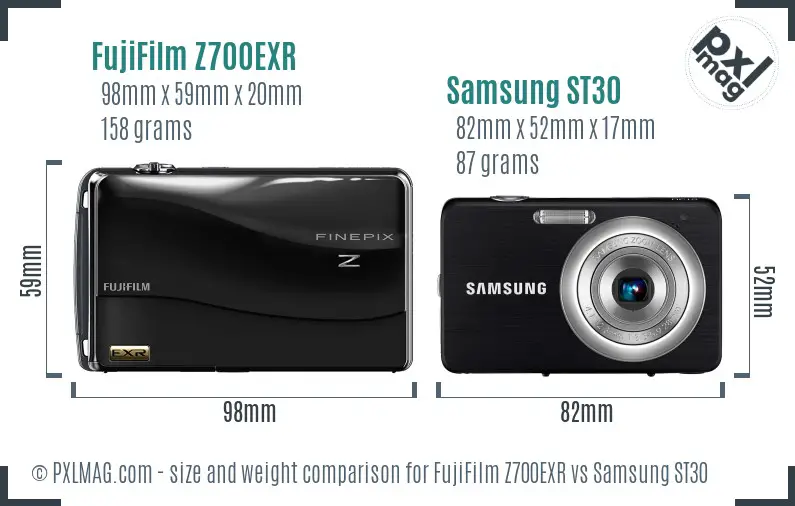 FujiFilm Z700EXR vs Samsung ST30 size comparison