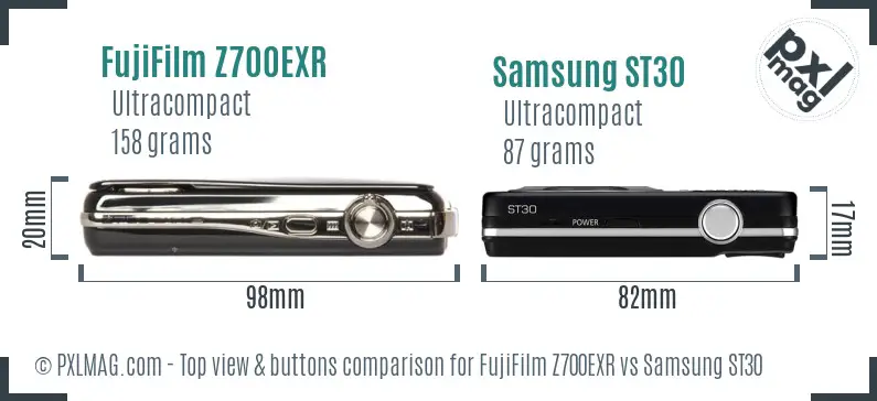 FujiFilm Z700EXR vs Samsung ST30 top view buttons comparison