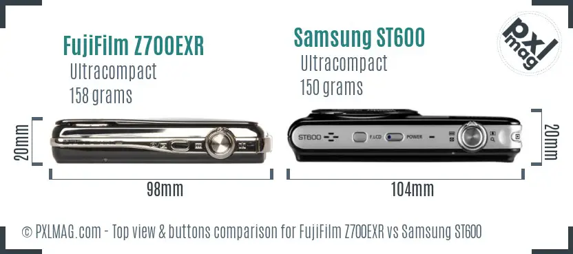 FujiFilm Z700EXR vs Samsung ST600 top view buttons comparison