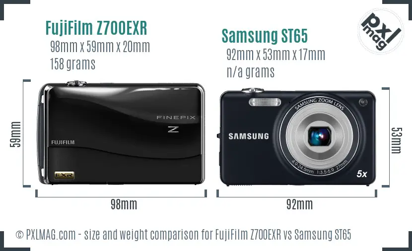 FujiFilm Z700EXR vs Samsung ST65 size comparison