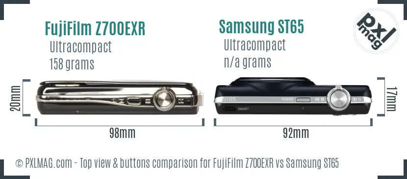 FujiFilm Z700EXR vs Samsung ST65 top view buttons comparison