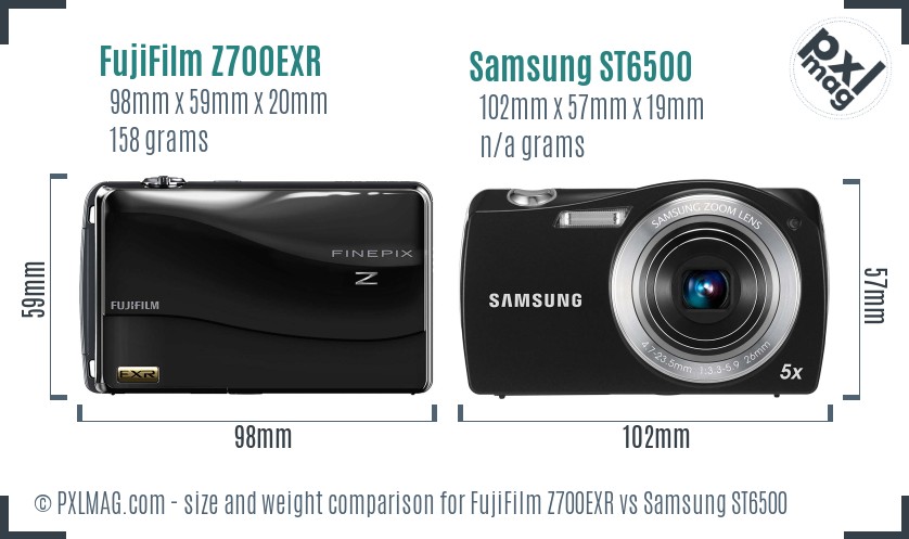 FujiFilm Z700EXR vs Samsung ST6500 size comparison