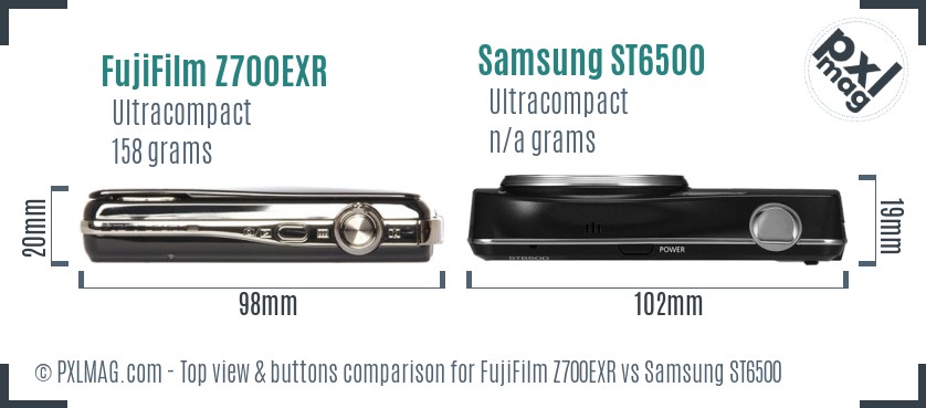 FujiFilm Z700EXR vs Samsung ST6500 top view buttons comparison