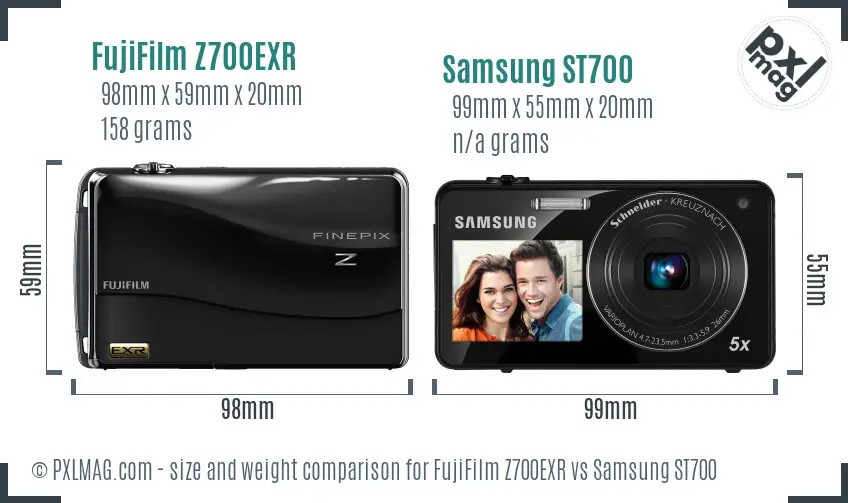 FujiFilm Z700EXR vs Samsung ST700 size comparison FujiFilm Z700EXR vs Samsung ST700 size comparison