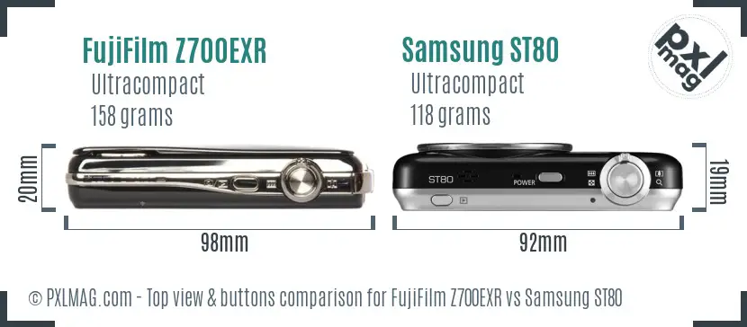 FujiFilm Z700EXR vs Samsung ST80 top view buttons comparison