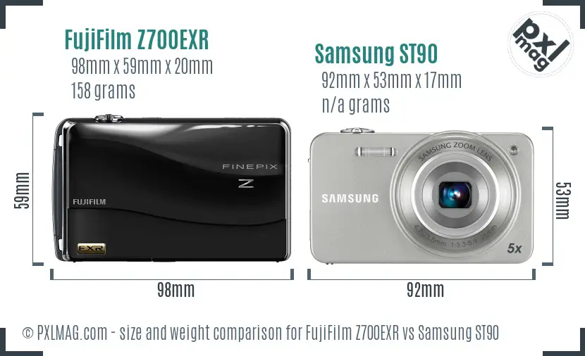 FujiFilm Z700EXR vs Samsung ST90 size comparison