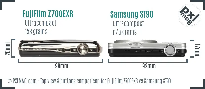 FujiFilm Z700EXR vs Samsung ST90 top view buttons comparison