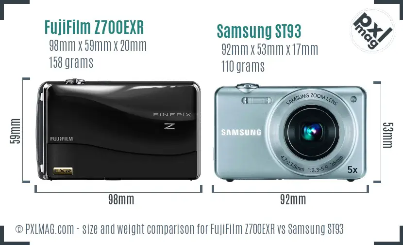 FujiFilm Z700EXR vs Samsung ST93 size comparison FujiFilm Z700EXR vs Samsung ST93 size comparison