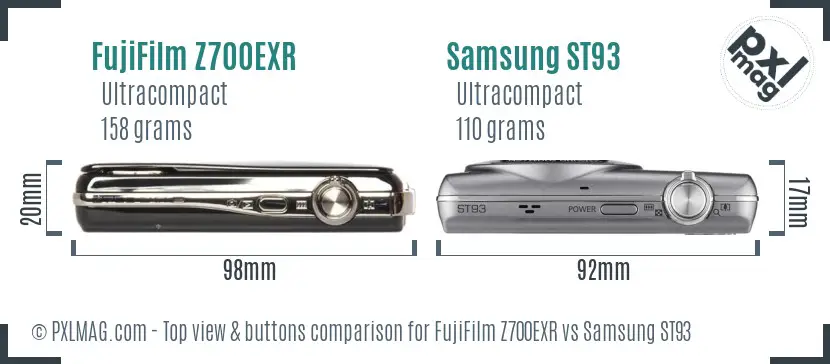 FujiFilm Z700EXR vs Samsung ST93 top view buttons comparison