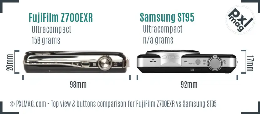 FujiFilm Z700EXR vs Samsung ST95 top view buttons comparison FujiFilm Z700EXR vs Samsung ST95 top view buttons comparison