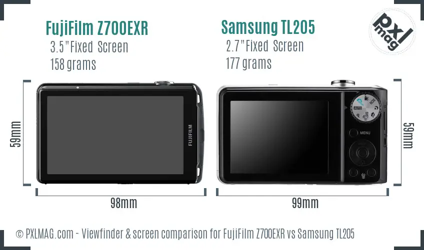 FujiFilm Z700EXR vs Samsung TL205 Screen and Viewfinder comparison