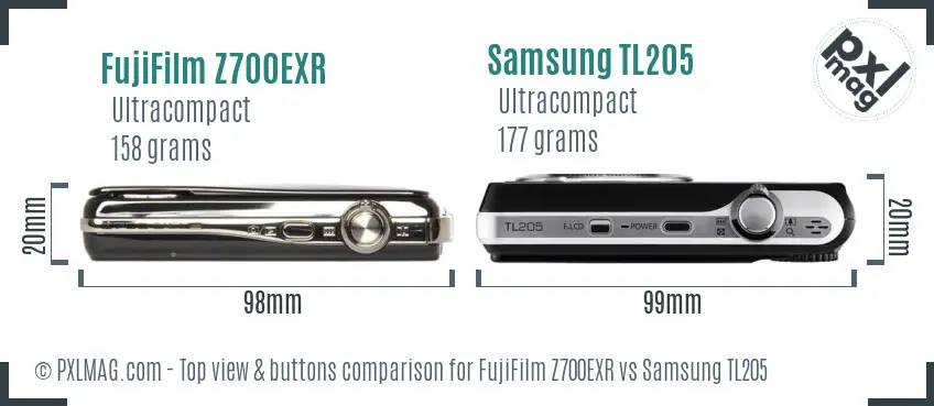 FujiFilm Z700EXR vs Samsung TL205 top view buttons comparison