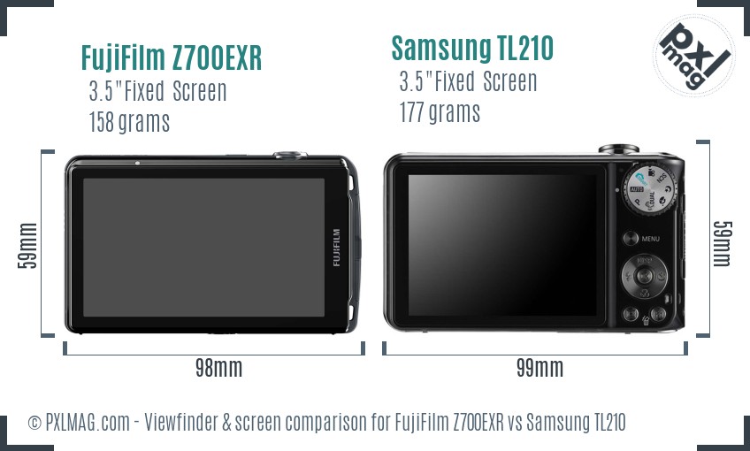 FujiFilm Z700EXR vs Samsung TL210 Screen and Viewfinder comparison