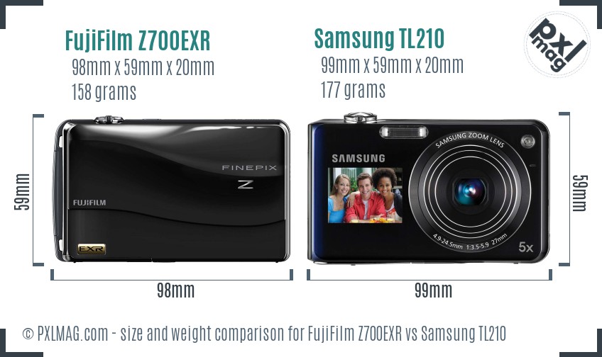 FujiFilm Z700EXR vs Samsung TL210 size comparison