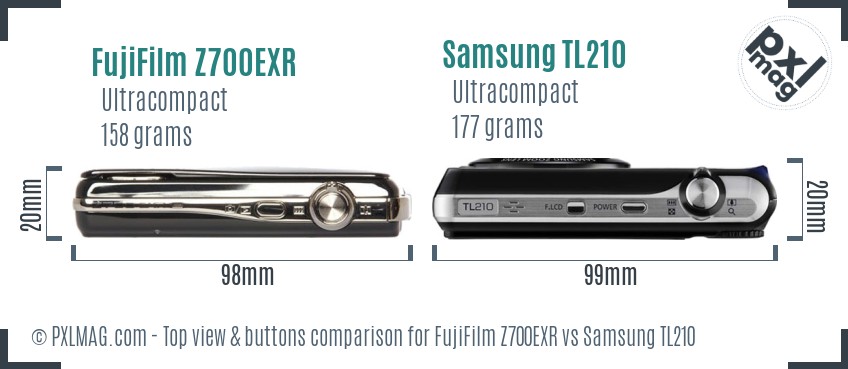 FujiFilm Z700EXR vs Samsung TL210 top view buttons comparison