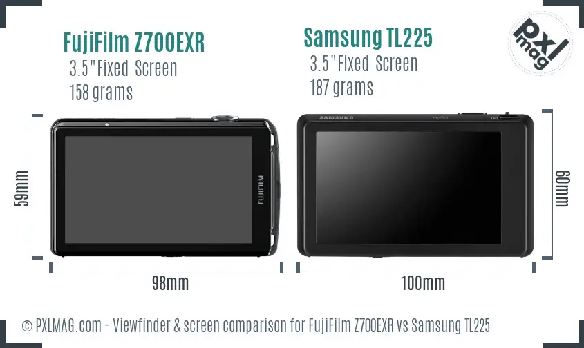 FujiFilm Z700EXR vs Samsung TL225 Screen and Viewfinder comparison