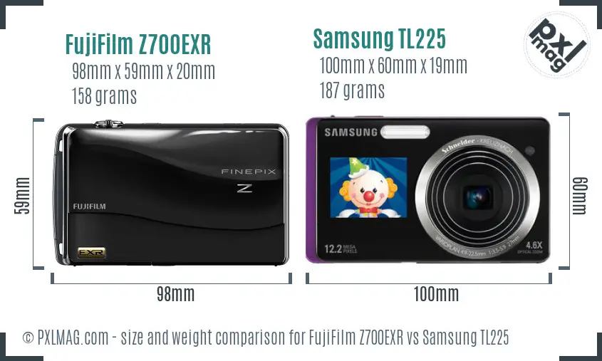 FujiFilm Z700EXR vs Samsung TL225 size comparison