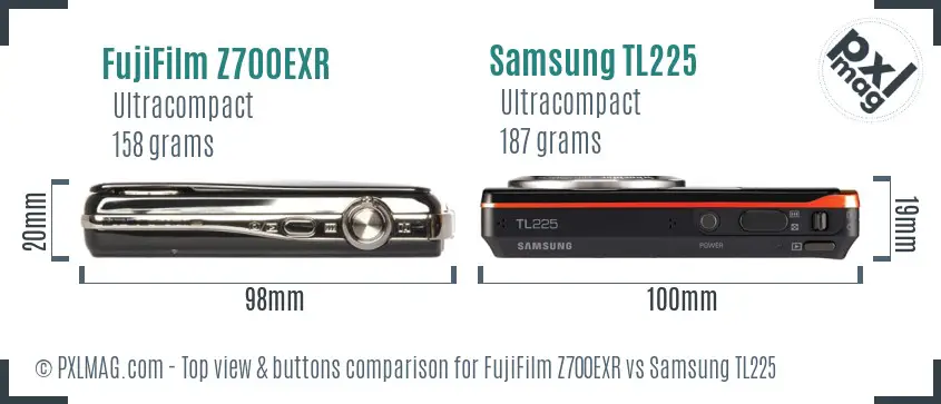 FujiFilm Z700EXR vs Samsung TL225 top view buttons comparison