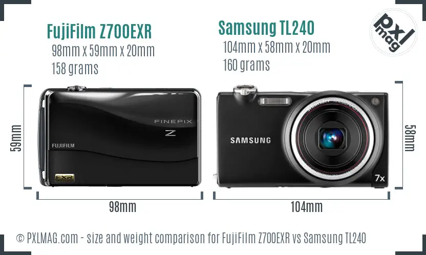 FujiFilm Z700EXR vs Samsung TL240 size comparison