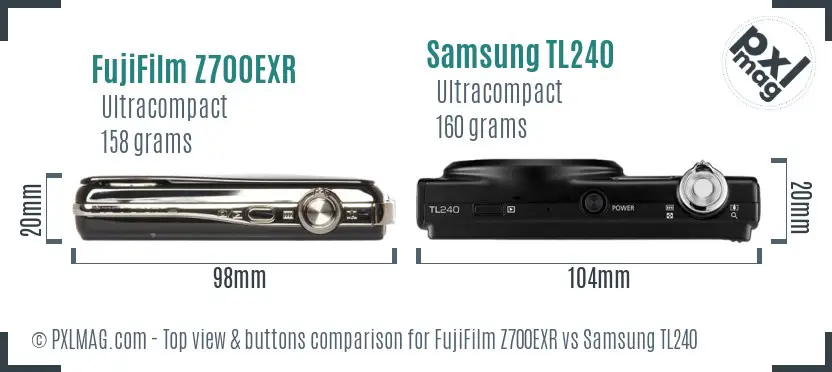 FujiFilm Z700EXR vs Samsung TL240 top view buttons comparison