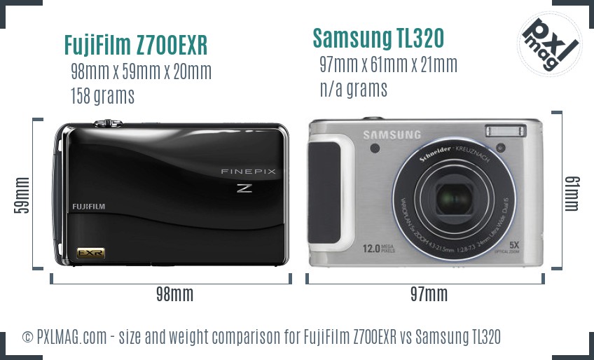 FujiFilm Z700EXR vs Samsung TL320 size comparison