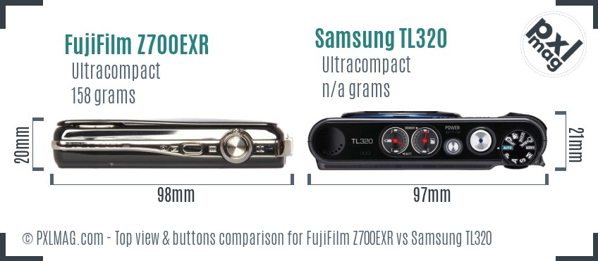 FujiFilm Z700EXR vs Samsung TL320 top view buttons comparison