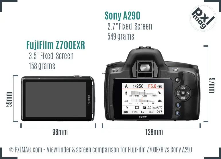 FujiFilm Z700EXR vs Sony A290 Screen and Viewfinder comparison