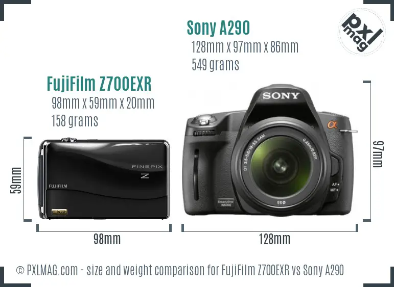 FujiFilm Z700EXR vs Sony A290 size comparison